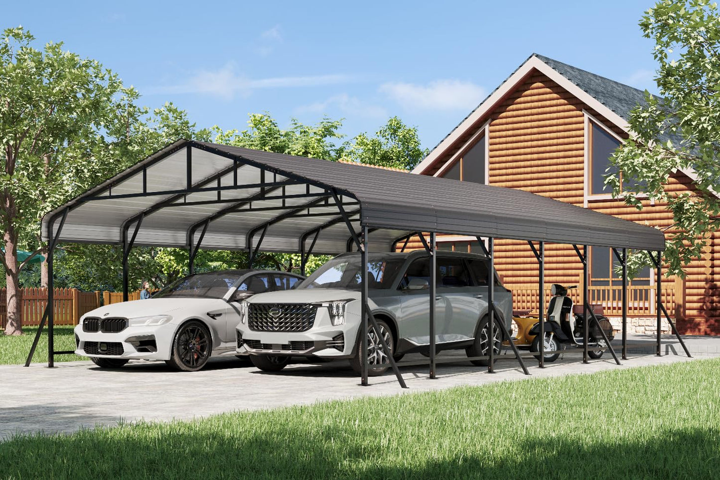EROMMY 20x30 FT Heavy Duty Metal Carport with Reinforced Steel Braces & Galvanized Steel Roof and Frame, Sturdy Car Shed in All Weathers, Easy Assembly Car-Shelter for 2 Cars, SUV, Tractors and Boat