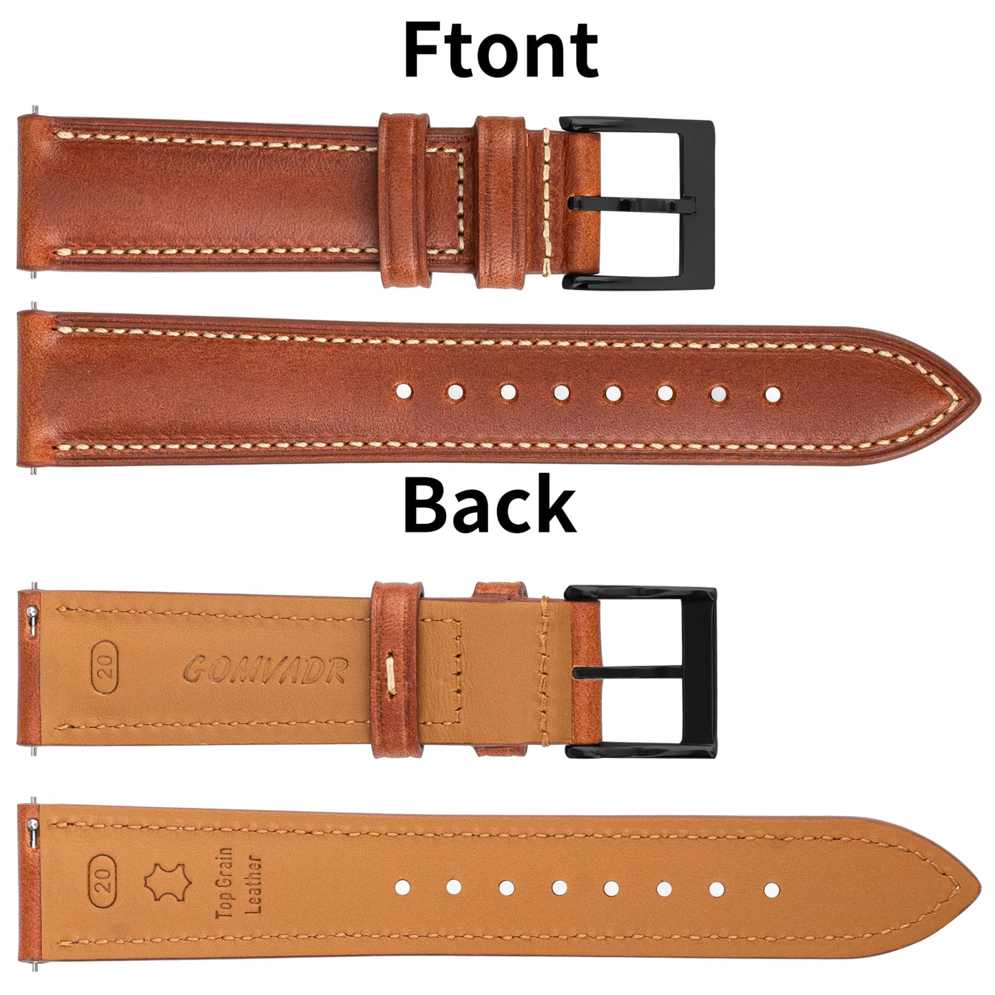 Gomvadr Vintage Genuine Top Grain Leather Watch Strap Quick Release, 18/19/20/21/22/24mm, Silver/Black Buckle, Universal Fit Unisex for Daily Wear (Brown with Black Buckle, 19mm)