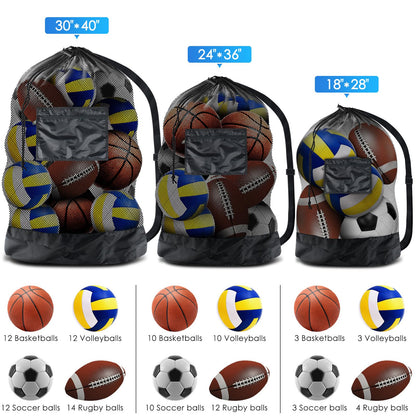 BROTOU Thickened Extra Large Sports Ball Bag Mesh Socce Ball Bag Heavy Duty Drawstring Bags Team Work for Holding Basketball, Volleyball, Baseball, Swimming Gear with Shoulder Strap (24” x 36”)