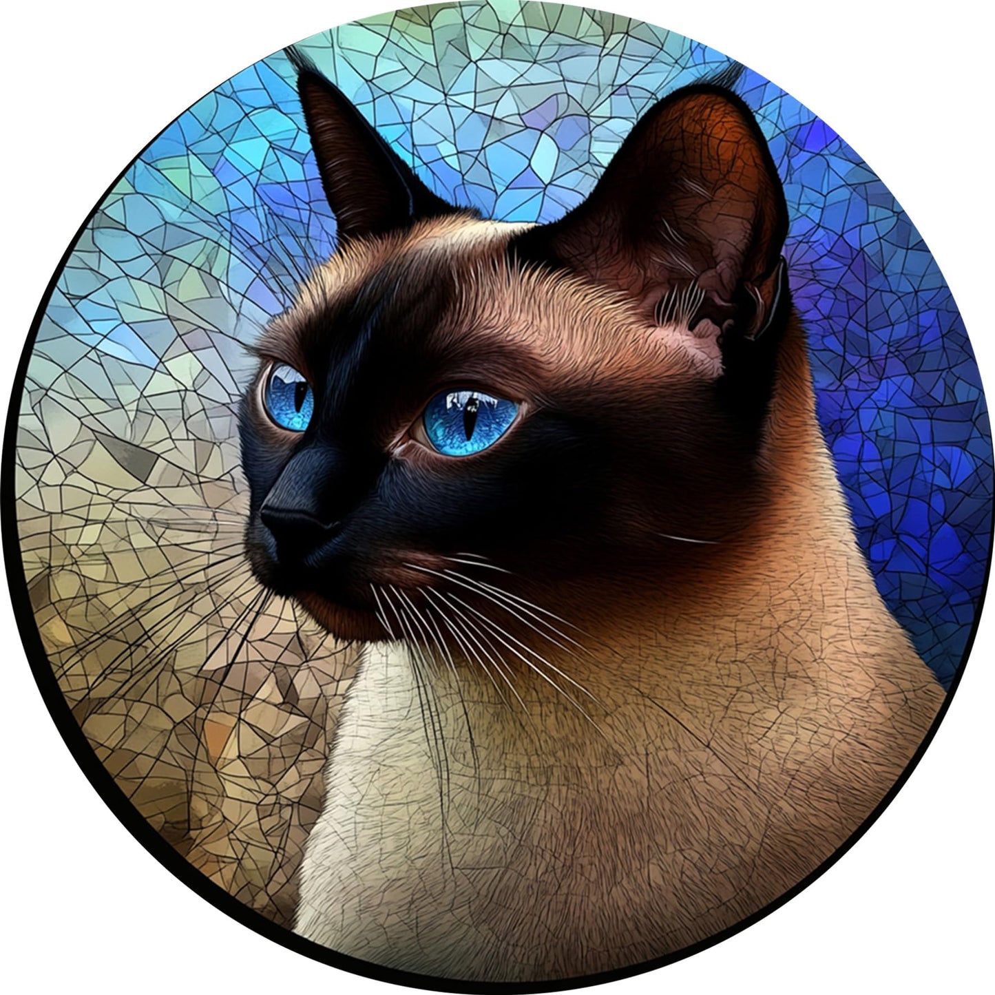 HYPESTYLE Easter Siamese Cat Stained Glass Window Hanging by Clare Donovans, Handcrafted Stained Glass Suncatchers, Gift for Cat Lovers Nature Lovers 12”x12” Mother's Day