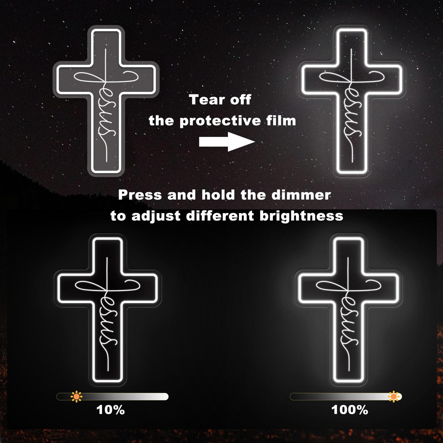 Jesus Cross Neon Signs, Dimmable LED Neon Lights for Wall Decor Bedroom Home Room Party Decor, Light Up Sign for Wedding Christmas Easter Celebrations New Year Gifts