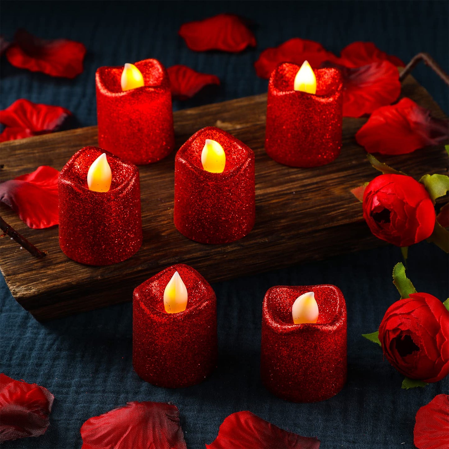 Honoson 24 Pack Red Candles Party Decoration Flameless LED Tea Light Battery Operated Candle for Halloween Christmas Valentines Day Diwali Wedding Table Decor