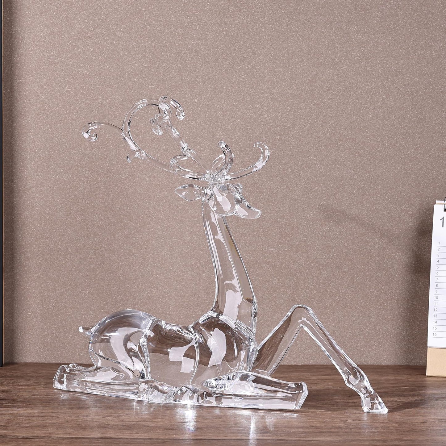 LINYTHER Large Luxury Clear Acrylic Reindeer Figurine for Christmas Decor, Elegant Transparent Crystal-Like Deer Sculpture for Table, Shelf, and Decorative Centerpiece (White Sitting 11.4")