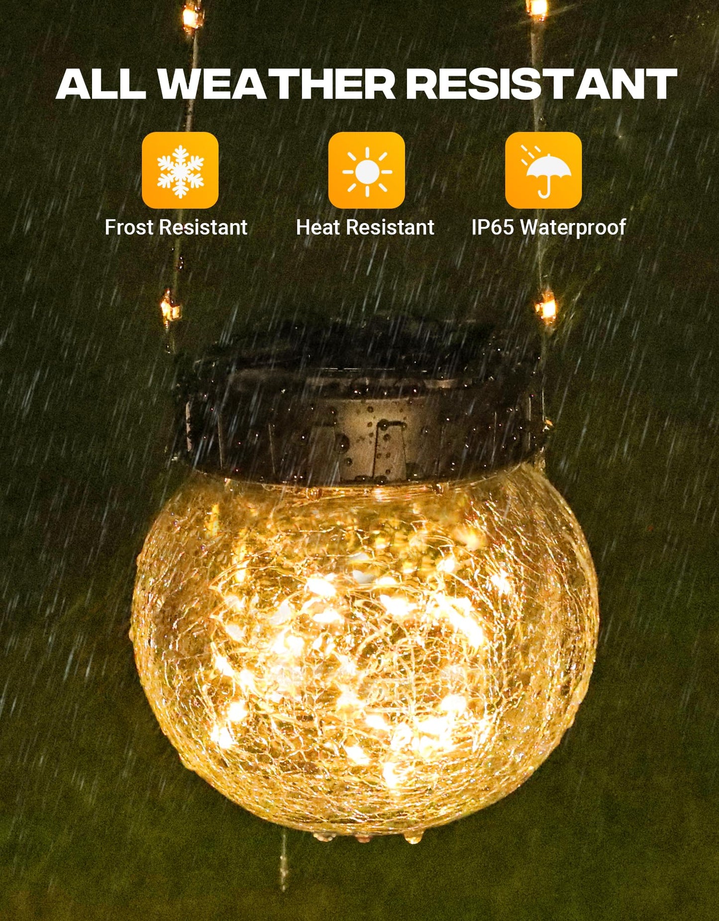 PARTPHONER Solar Lights Outdoor Waterproof 24-Pack, Solar Powered Hanging Lantern Cracked Glass Hanging Globes for Yard Decor Christmas Decoration, Shepherd Hook, Garden Tree Table Ornaments, Warm