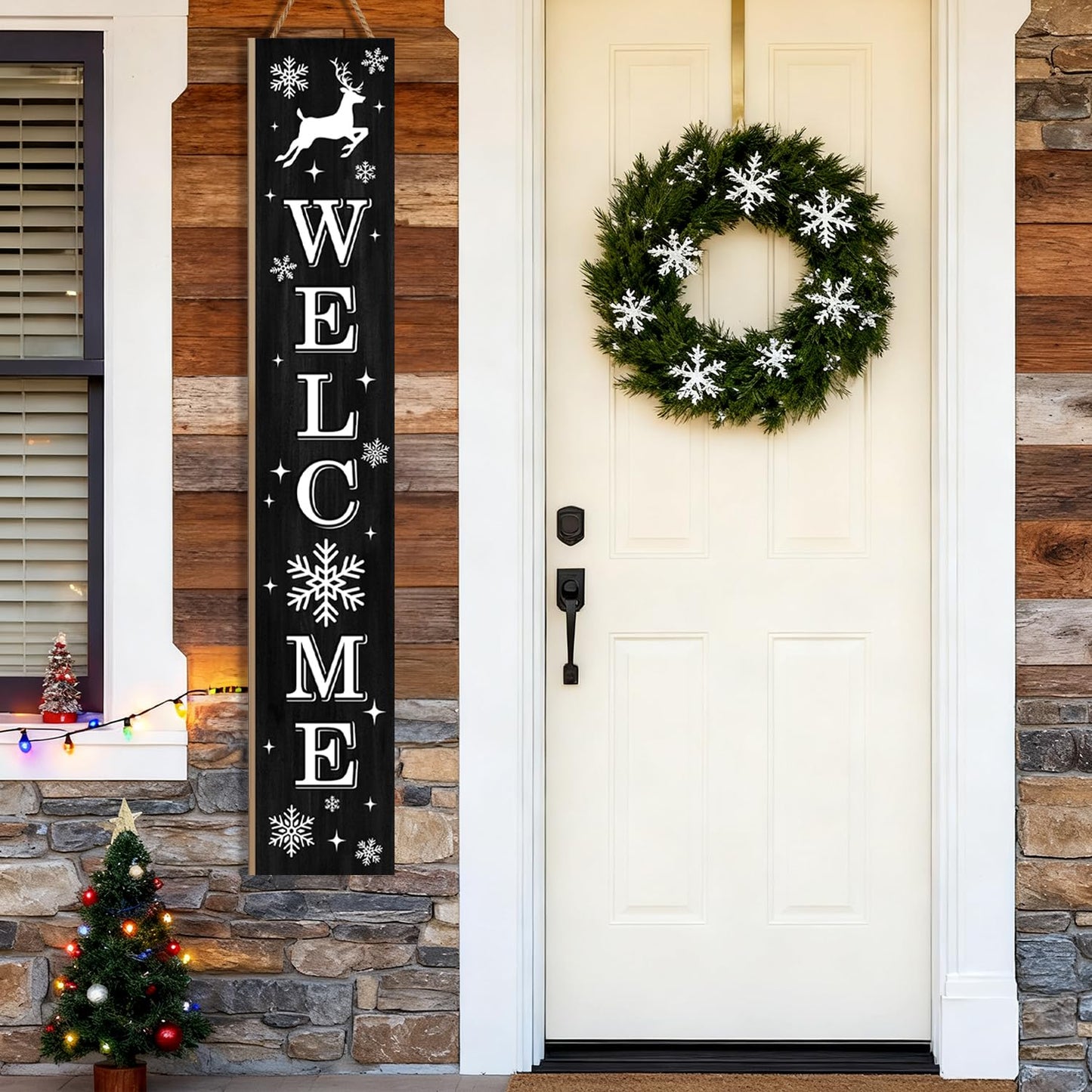 Christmas Wooden Porch Sign 47" Elk Large Welcome Sign for Winter Home Decoration Front Door Yard Xmas Party Decor