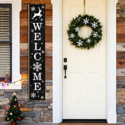 Christmas Wooden Porch Sign 47" Elk Large Welcome Sign for Winter Home Decoration Front Door Yard Xmas Party Decor