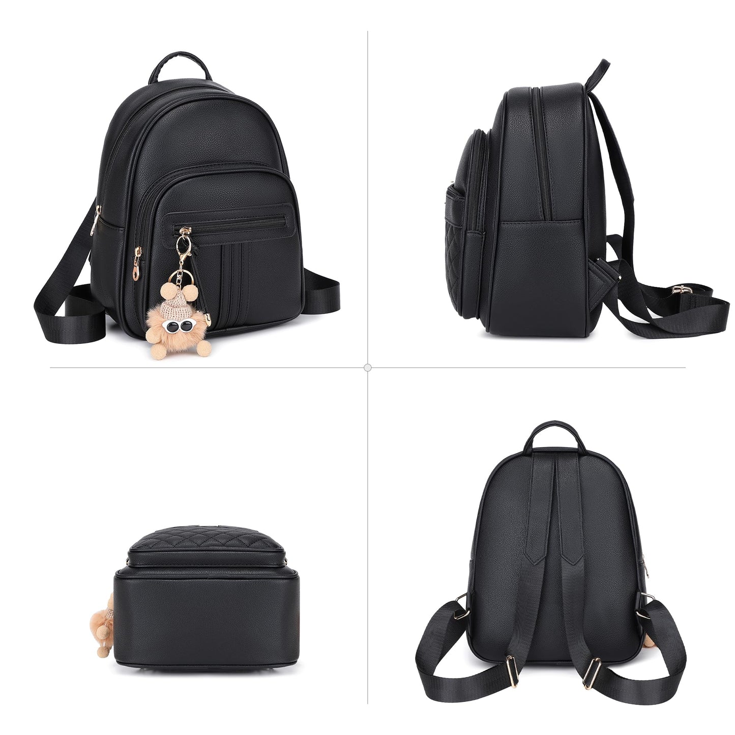 BAGOK Mini Leather Backpack Purse for Women, Small Backpack Purse with Cartoon Charm, Cute Fashion Bag for Girls