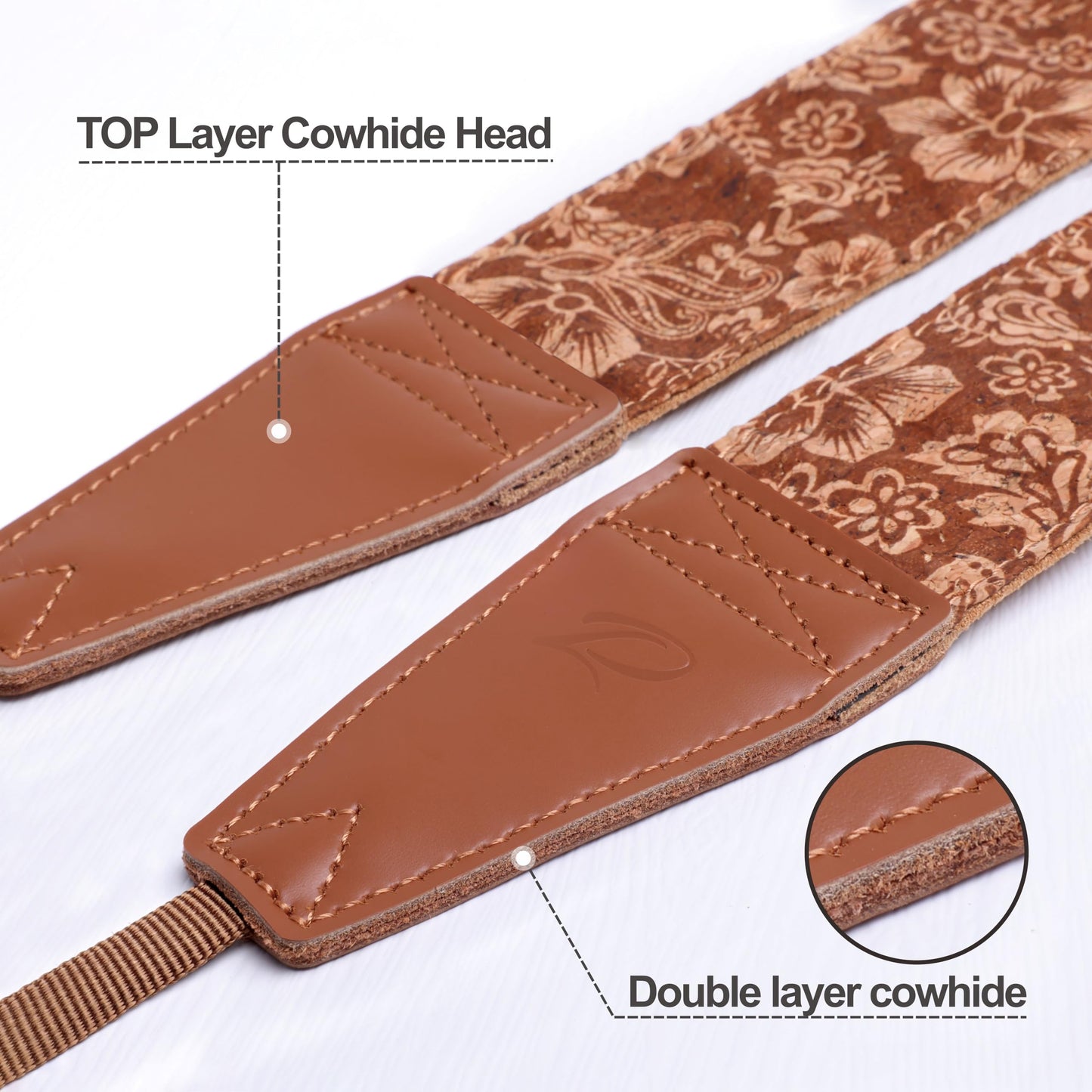 Padwa Lifestyle Cork Camera Strap - 2" Top Layer Cowhide Head Camera Straps for Photographers,Natural Log Crackle Art Print Style,Soft Chamois Velvet Padded Strap Quick Release fits All Cameras