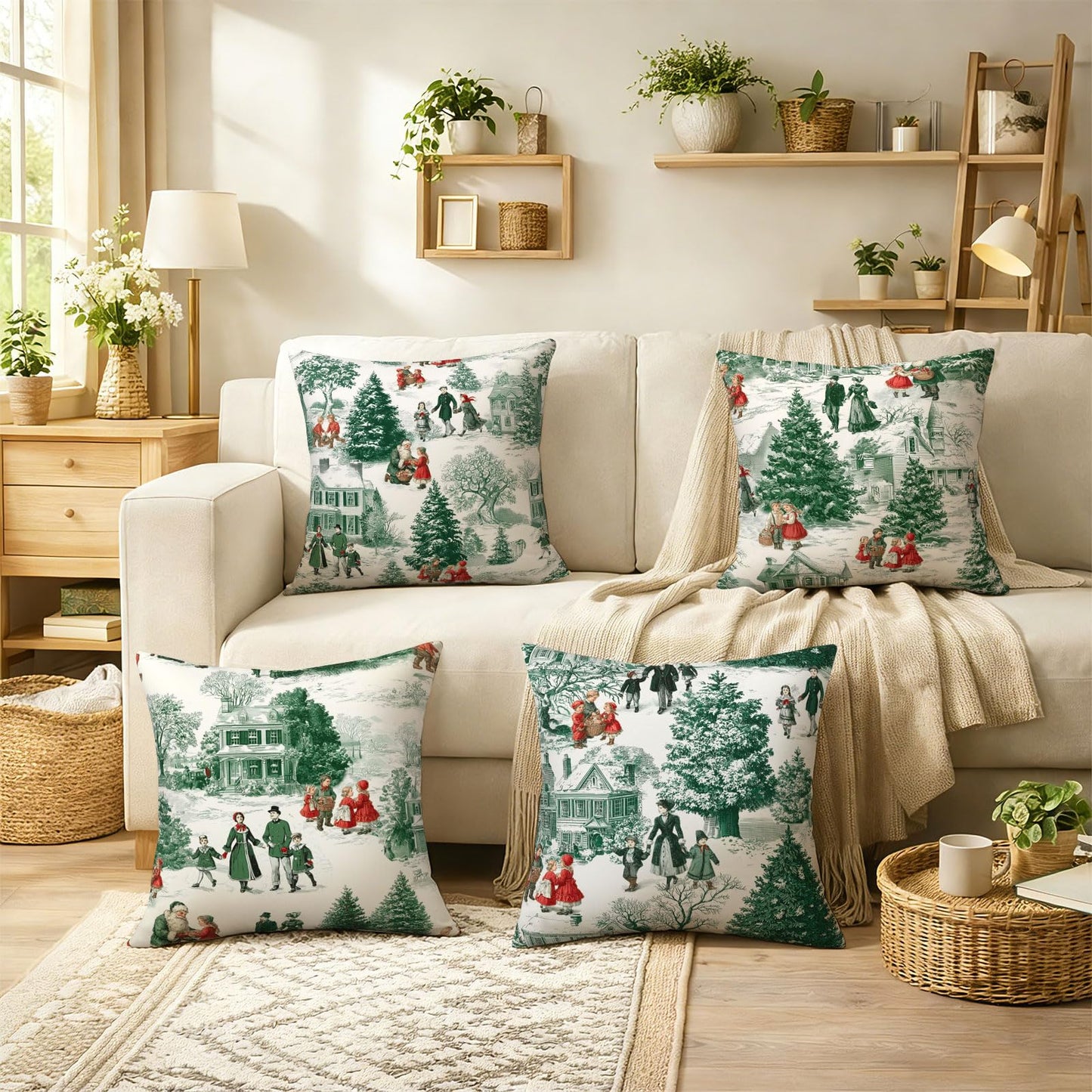Ecixzyo Christmas Throw Pillow Covers 18x18 Inch Set of 4 Pillowcases Outdoor Home Decor for Couch Bed Sofa Living Room