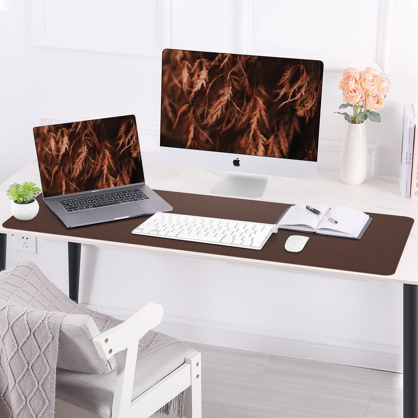 AFIING Cork Desk Mat 47" x 23.6", Dual-Sided Natural Cork & PU Leather Desk Pad, Non-Slip Waterproof Large Mouse Pad for Office, Home & Gaming (Coffee)