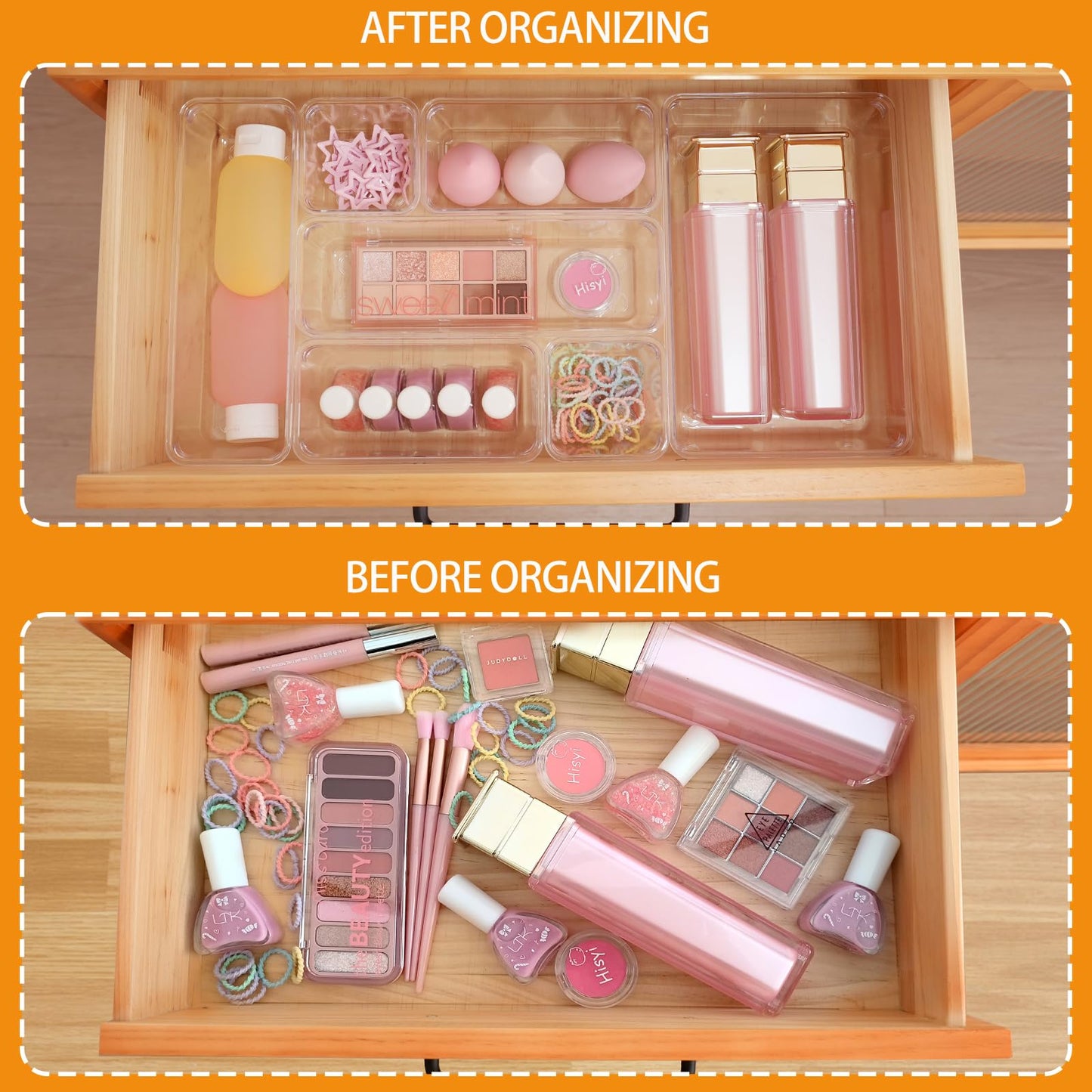 Trotianingyu Clear Acrylic Drawer Organizers Set Storage for Makeup, Office Desk Small Vanity Trays for Drawer Bathroom Plastic Make up Organizers 25 Pcs
