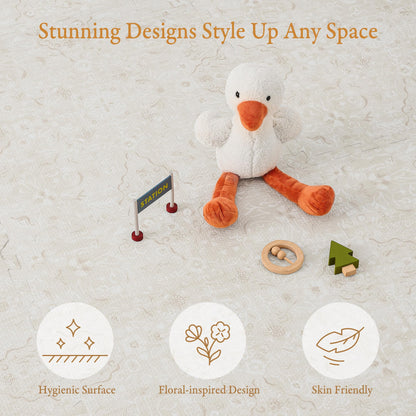 PopsyKosy Premium Baby Floor Play Mat - Extra Thick & Cushioned 1 inch Playroom Foam Mat, Non-Toxic Odorless - 6 Tiles - Spacious 6x4 ft. - Stylish & Large, Waterproof for Kids & Toddlers - Pearl Beige