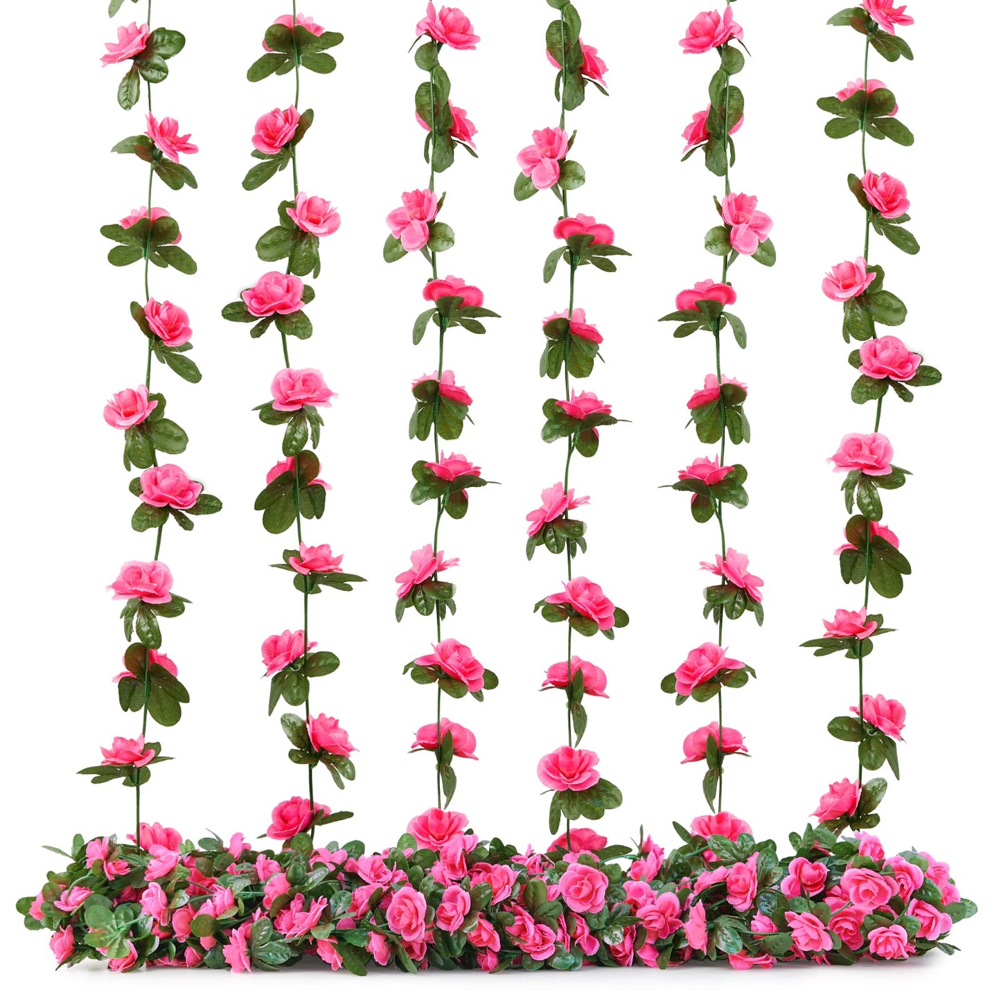 PONKING 8 Pcs x 8.2 ft Flower Garland Artificial Rose Vine Flowers with Green Leaves Hanging Fake Roses Vine for Room Party Home Wedding Birthday Christmas Wall Arch Decor, Spring Magenta Flower