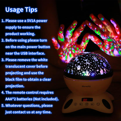 Moredig Kids Night Light Projector, Remote Baby Night Lights for Kids Room with 12 Music Nursery Night Light Projector for Kids Timer 2 Projections 18 Light Modes, Gifts for Baby Kids - Black