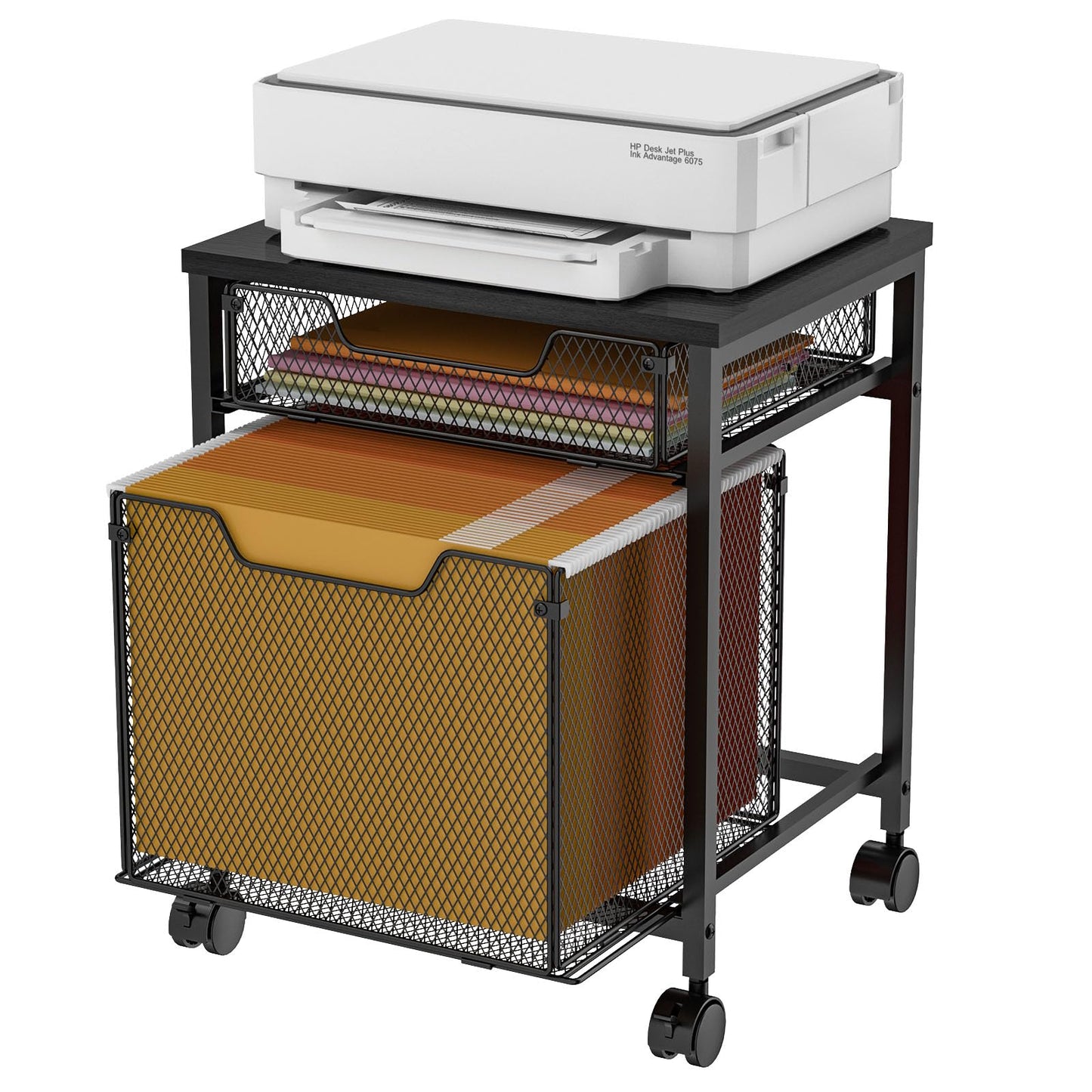Rolling File Cabinet Cart, Printer Stand with Storage Drawer, Mobile Filing Cabinet on Lockable Wheel, Printer Cart with Hanging File Folder Organizer Beside Under Desk for Office Home(Patent Pending)