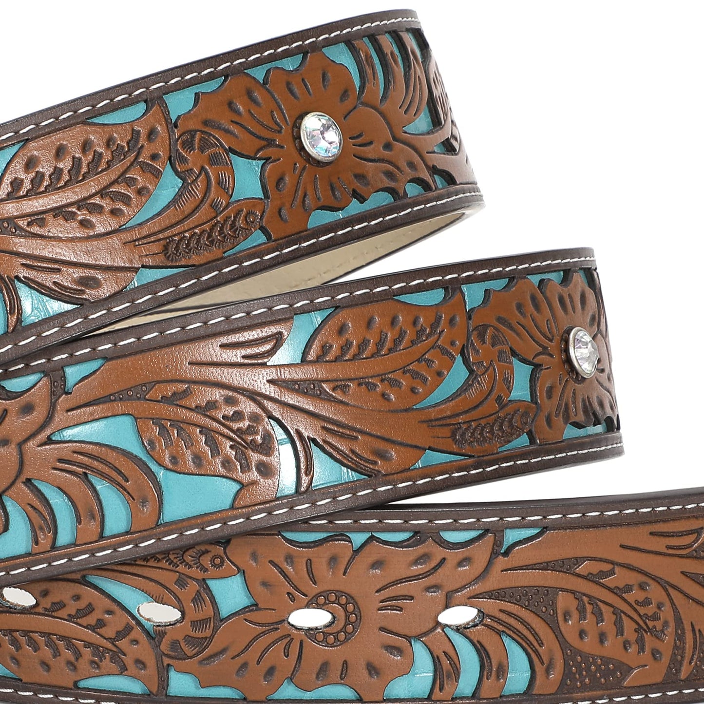 XZQTIVE Women Men Genuine Leather Belt Vintage Ladies Western Belt Engraved Tooled Leather Belt Cowboy Cowgirl Country Belt
