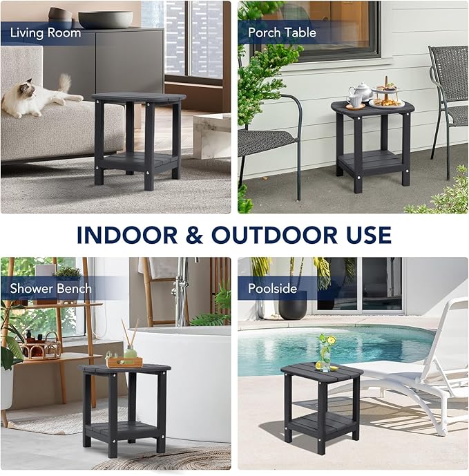 nalone Adirondack Side Table 16.5" Outdoor Side Table HDPE Plastic Double Adirondack End Table Small Table for Patio (Black)