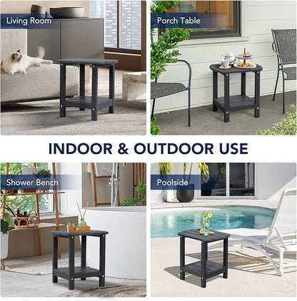 nalone Adirondack Side Table 16.5" Outdoor Side Table HDPE Plastic Double Adirondack End Table Small Table for Patio (Black)