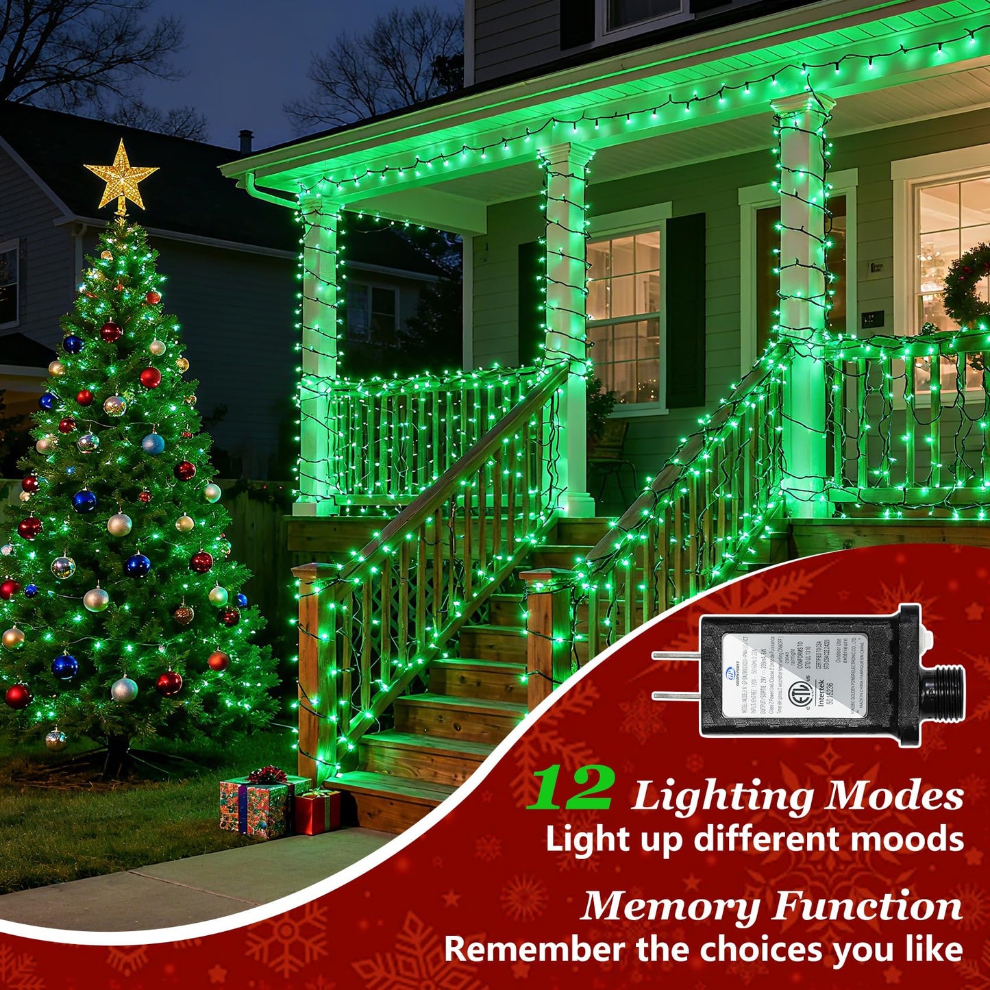 300 LED Christmas Tree Lights, St Patrick's Day Decorations Lights Indoor with Timer Memory & Dimmable & 12 Modes, 75FT Fairy String Lights for Outside Home Patio Party Easter Halloween, Green