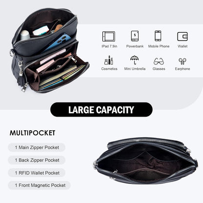 Roulens Crossbody Purse for Women Vegan Leather Medium Crossbody Wallet Bag for Travel Women Shoulder Handbags with Tassel