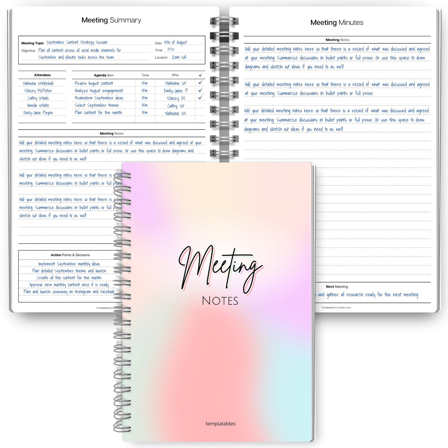 Meeting Minutes Note Taking Professional Notebook | Plan, Record and Track Actions from all your Important Meetings - A5 Pastel Rainbow
