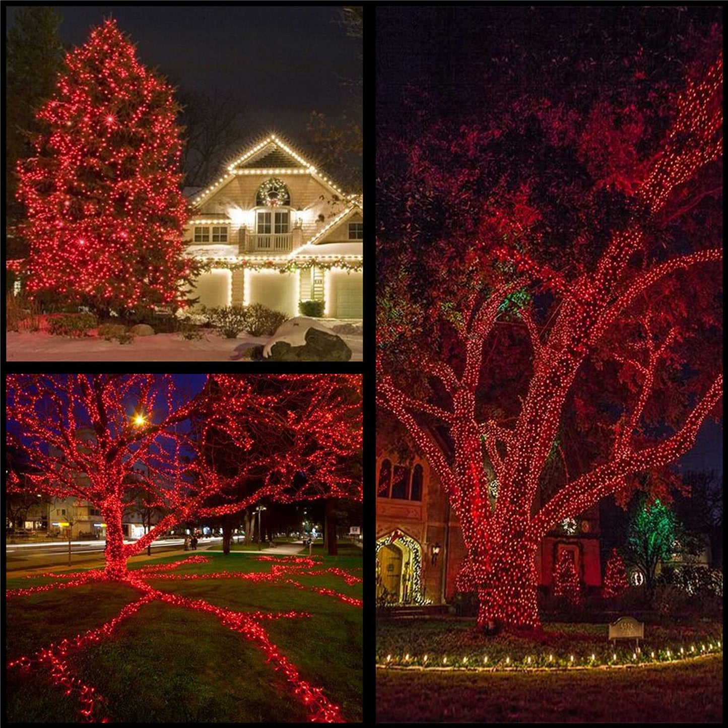 YULETIME 200 Red LED Christmas Lights, 66 ft Green Wire UL String Light