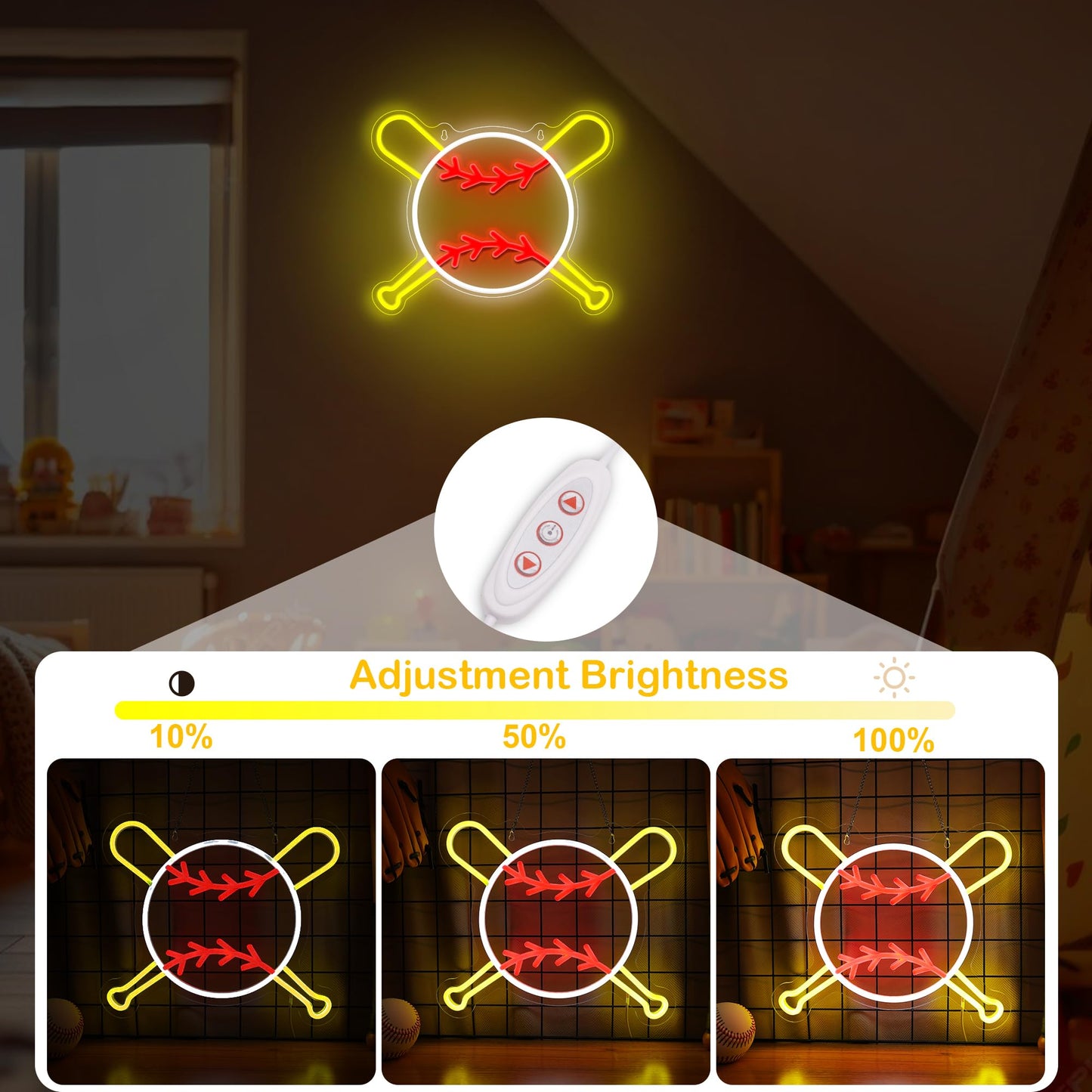 Attivolife Baseball Neon Sign for Wall Decor, Light up Sport Campaign Ball LED Lamp with Dim USB Powered, Unique Home Club Shop Party Birthday Christmas Day Gift for Boy Teenage Student Athlete Man