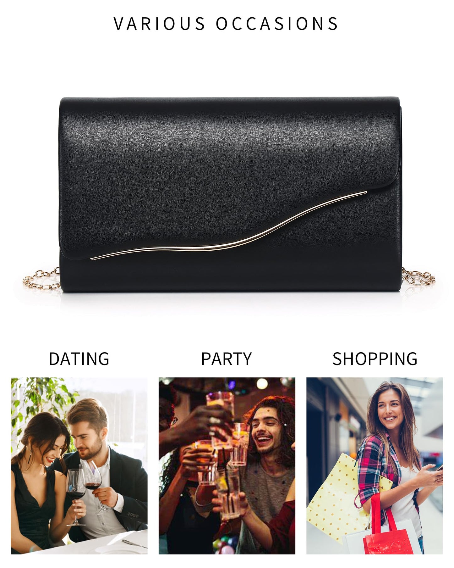 Labair Women Evening Bag Vegan Leather Envelope Clutch Purses Handbags for Wedding Party Formal. (Black)