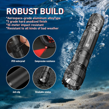 SABERTOOTH Red Hunting Light Rechargeable Tactical Flashlight with Holster 1800LM 340-yard Red LED Flashlight for Hunting Coyotes, Wild Boars, and Vermin