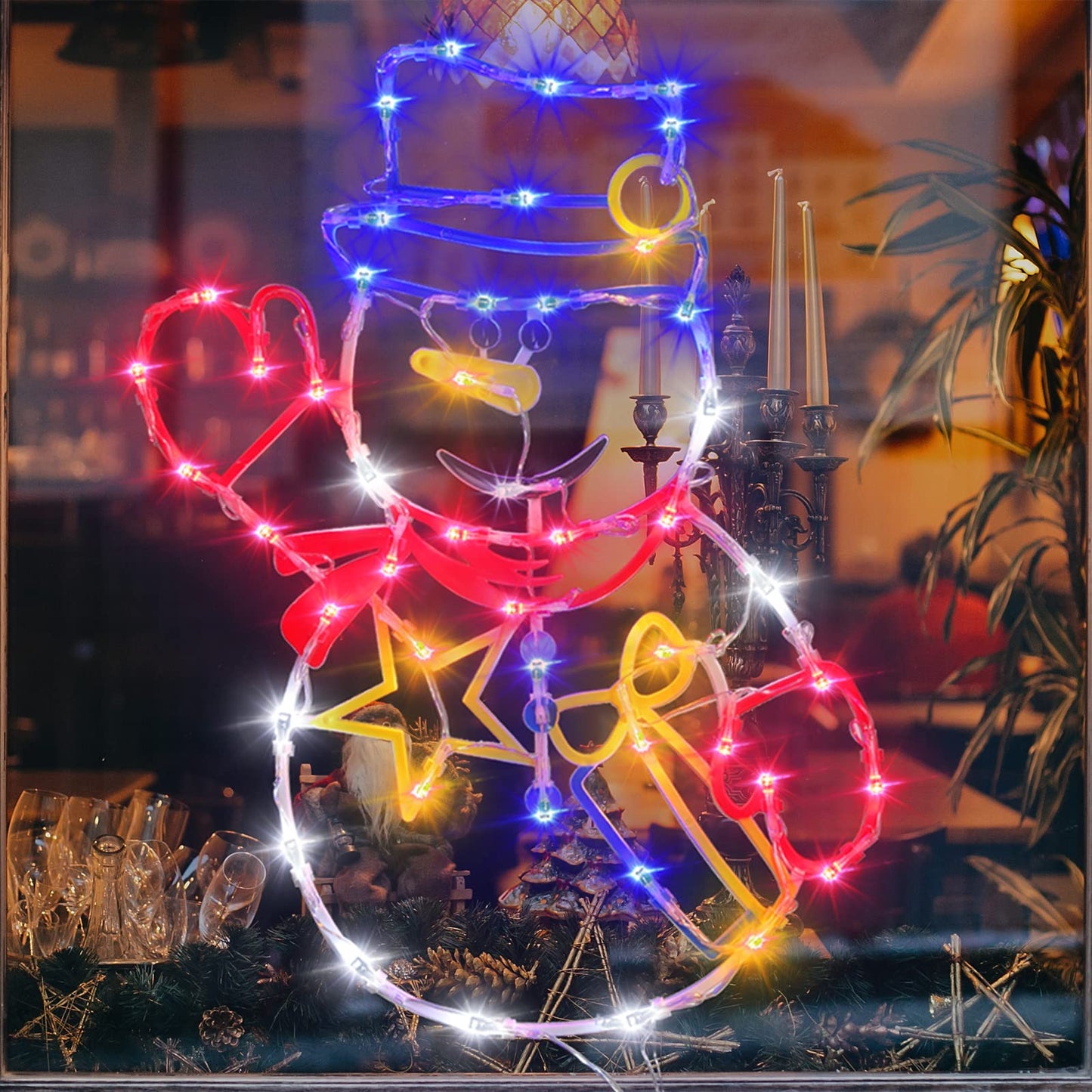 TRWYMZ Christmas Decorations - 16" Christmas Window Silhouette Lights - 4 Pack Colour Lighted Santa & Angel & Snowman & Christmas Tree for Holiday Indoor and Outdoor Wall Door Window Decorate