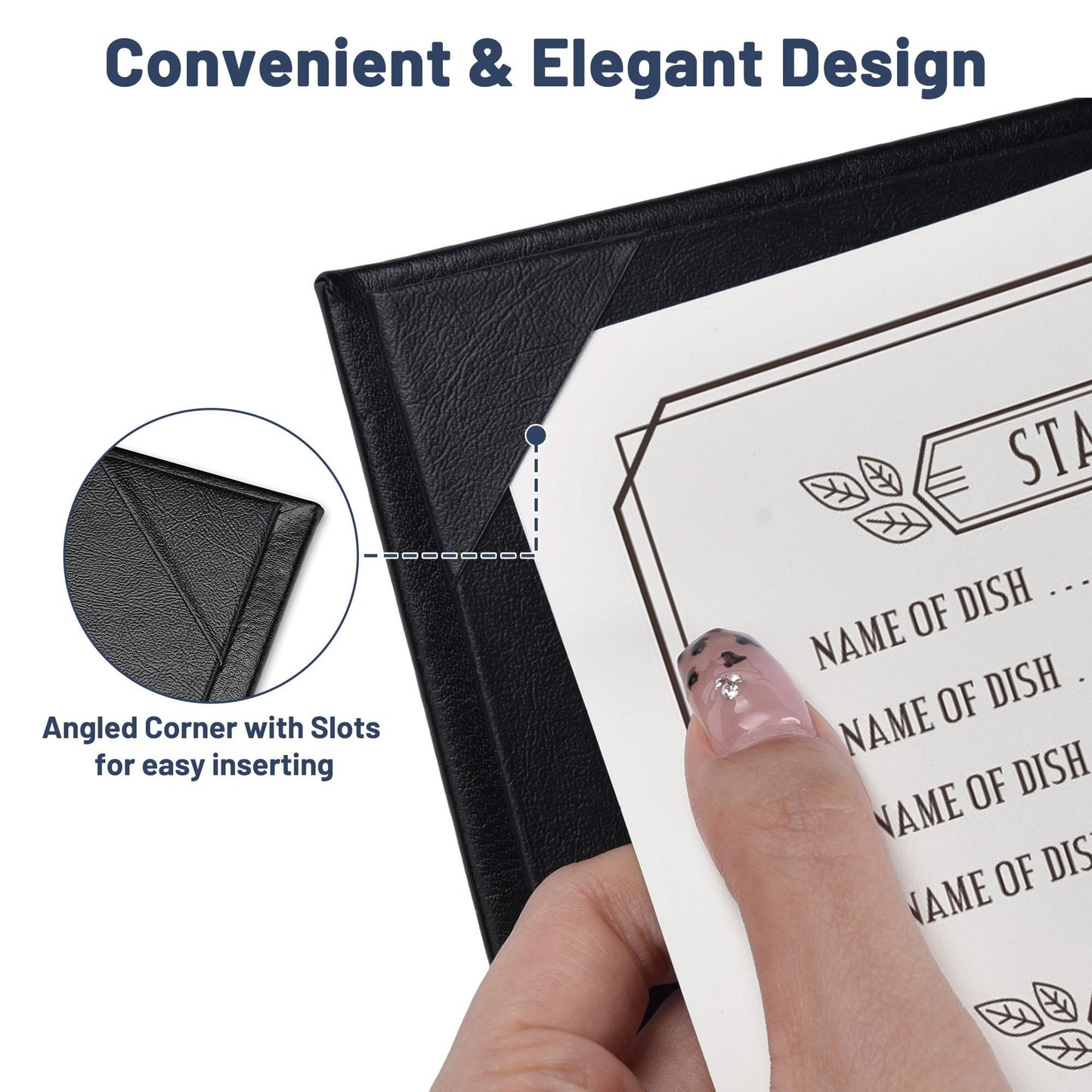 WeChef Menu Holders for Restaurant 8.5"x11" Single Page PU Leather Restaurant Menu Covers with Angled Corners for Wine List Coffee Bar Pub Hotel 5 Pack