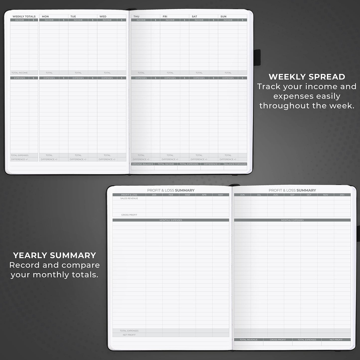 Clever Fox Income & Expense Tracker Large – Accounting & Bookkeeping Ledger Book for Small Business – 2-Year Record Notebook, A4 (Black)