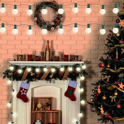 Abeja 25Ft Frosted White String Lights, G40 Globe Patio String Lights with 27 Frosted White Bulbs, Vintage Backyard Patio Lights for Backyard Porch Balcony Party Wedding Umbrella- Green Wire