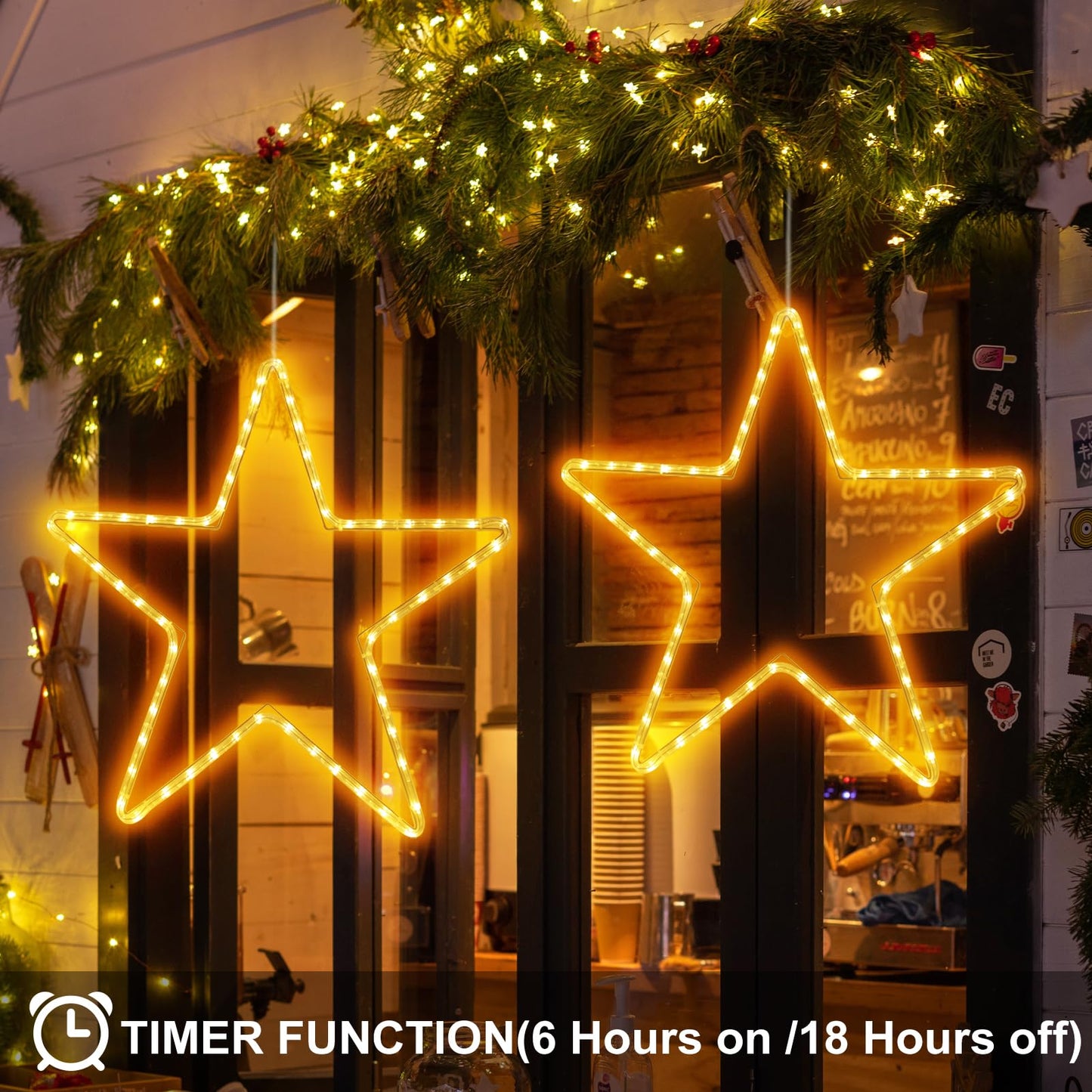DBFAIRY 19.68" Star Outdoor Christmas Lights, 40 LEDs Christmas Light Up Star with Timer, Hanging Big Star Window Lights Mains Powered for Xmas New Year Holiday Wedding Party Decor, Warm White