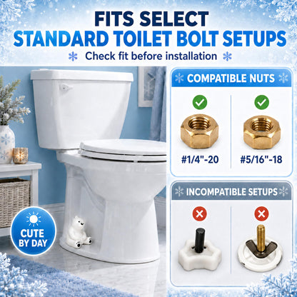 MENNTY Polar Bear Toilet Bolt Covers Decorative, Glow in the Dark Toilet Bolt Caps, 2 PCS Cute PLA Toilet Caps for Bottom of Toilet – Hide Rusty Bolts, Easy Push-On Fit