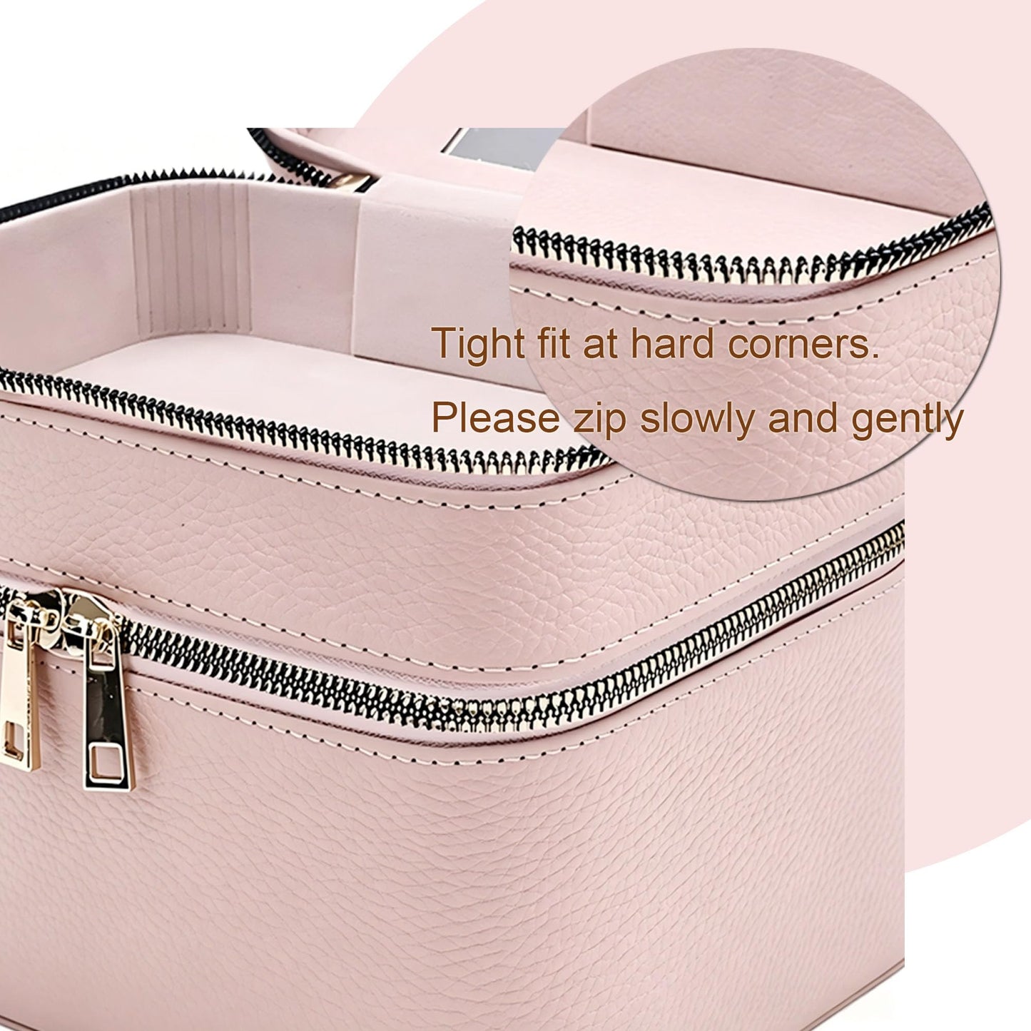 RCFJ b y K L A N D Hard Makeup Case with Mirror and Flower-Patterned PU Leather Cosmetic Bag