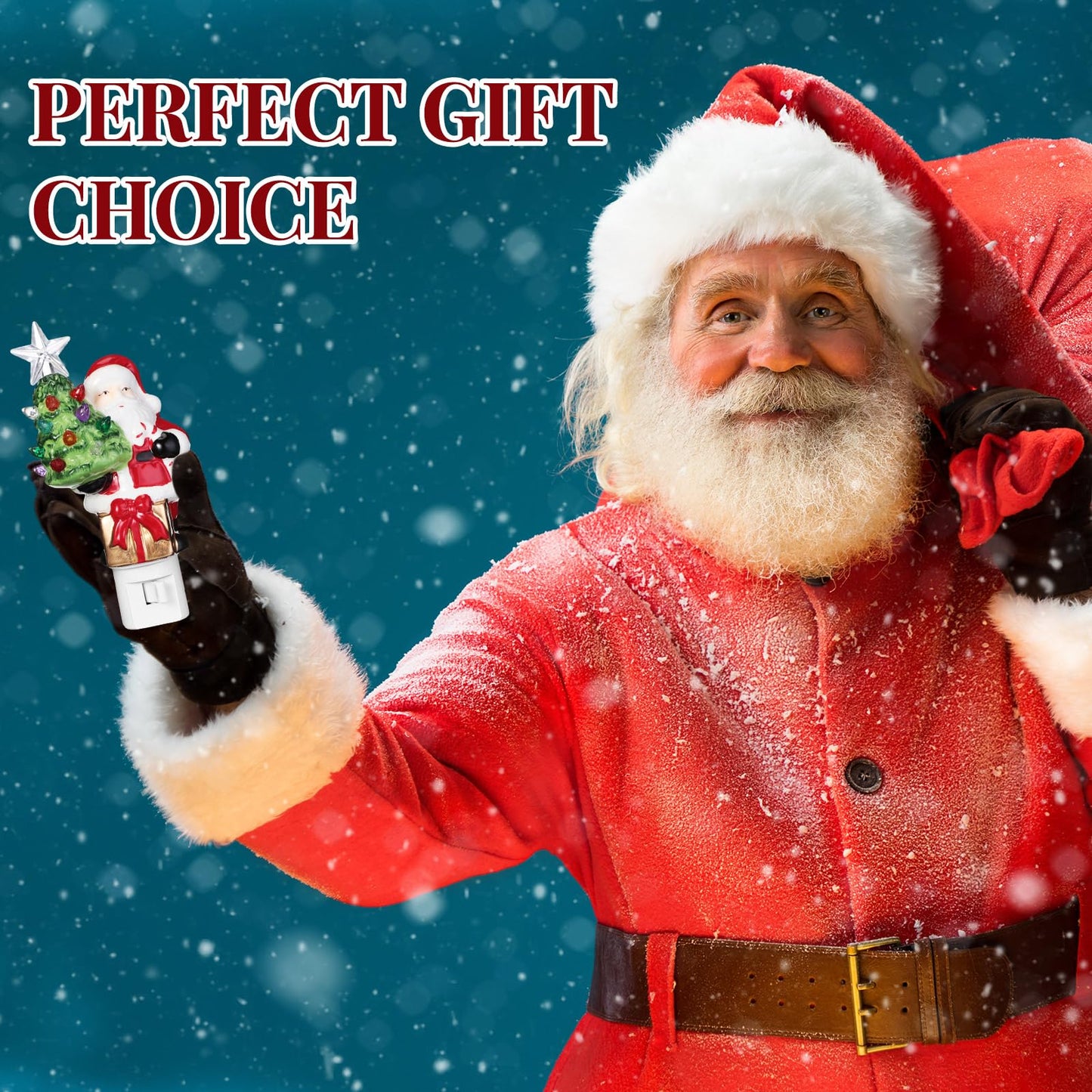 Wettal 2 Pack Christmas Decoration Night Light Plug Ceramic Santa Snowman Night Light with Switch LED for Christmas Gift Holiday Decor Home Room Fireplace Office