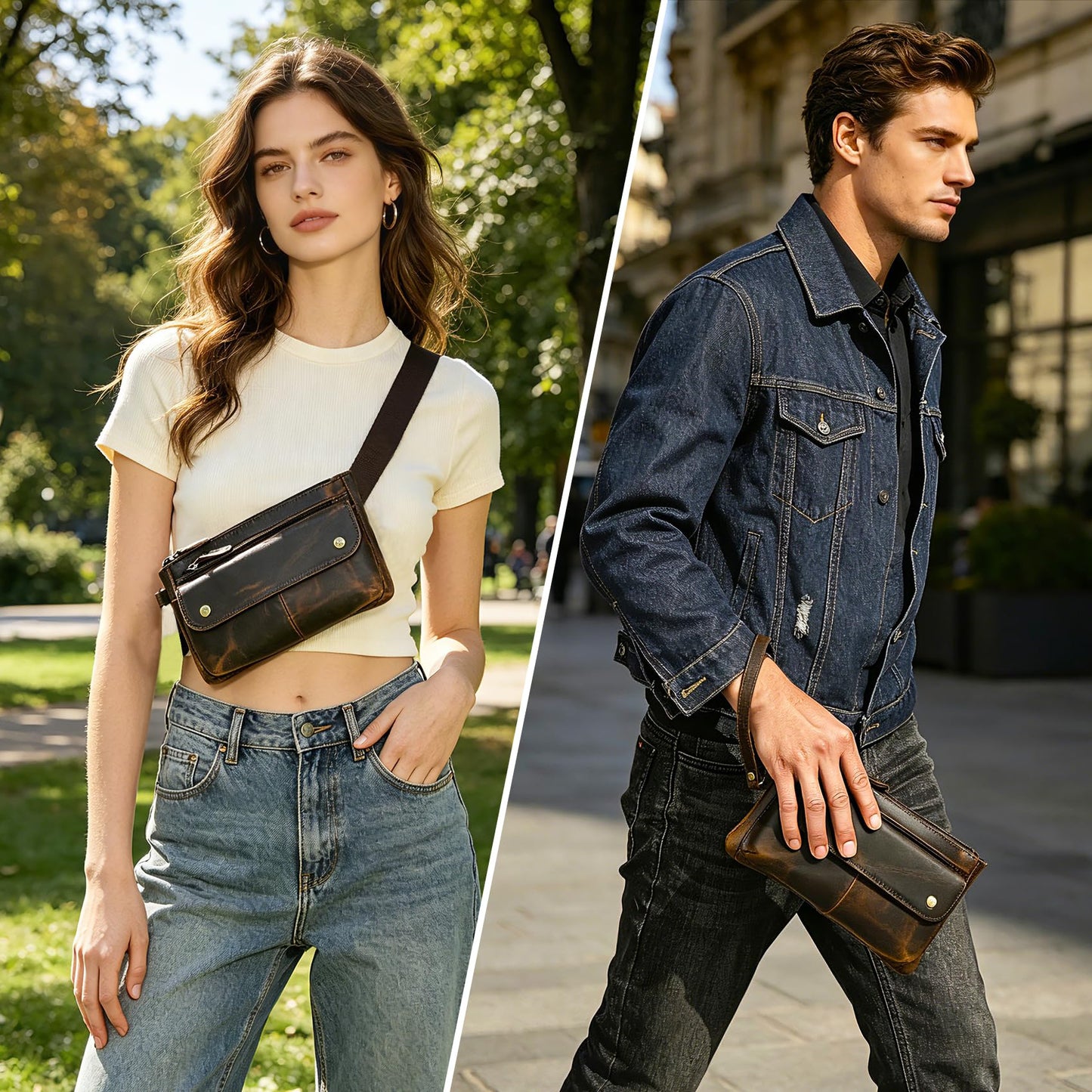 Handadsume Genuine Leather Hiking Riding Travel Fanny Waist Pack Small Phone Pouch For Men Women FB811-29 (100% Leather-The 8136 Brown)