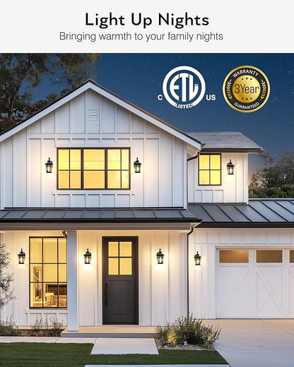 Outdoor Light Fixtures Wall Mount, 2-Pack Outdoor Wall Sconce Dusk to Dawn, Exterior Lantern with E26 Base, Matte Black Finish Coach Lights for Garage, Waterproof Outside Lights for House