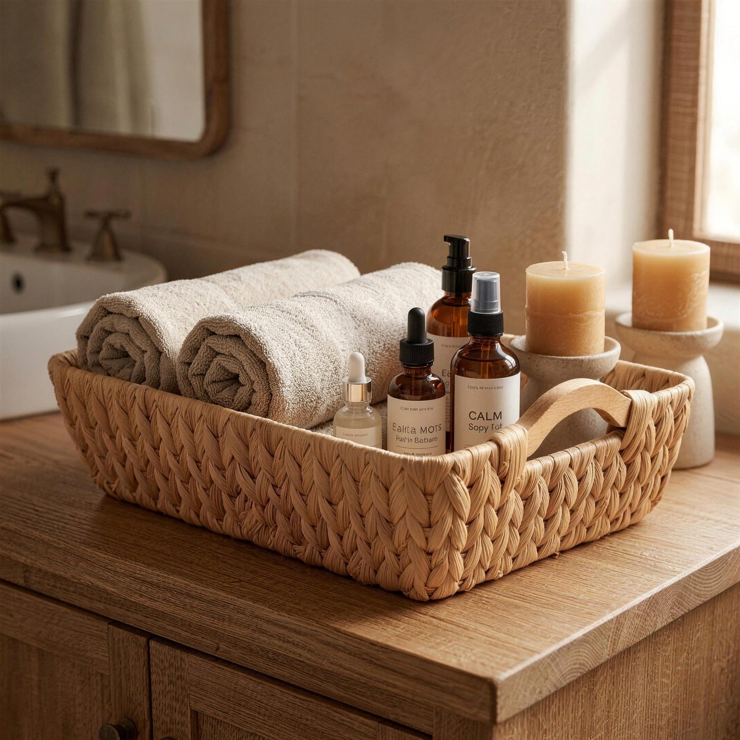 Water Hyacinth Wicker Storage Basket, Rectangular