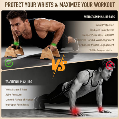 Wood Push up Bar, 2 PCS Parallettes Bars for Men Strength Training, Calisthenics Equipment for Handstand Training (wood, 25cm)