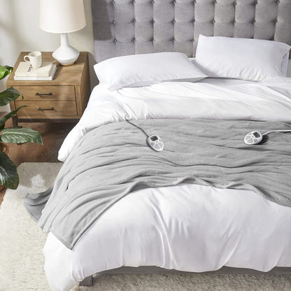 Serta Luxuriously Soft Plush Electric Blanket Fast Heating Cozy Cover, Safety Auto Shut Off Timer, Low EMF, Multi Heat Setting, ETL Certified, Machine Washable, Grey King (92 in x 100 in)