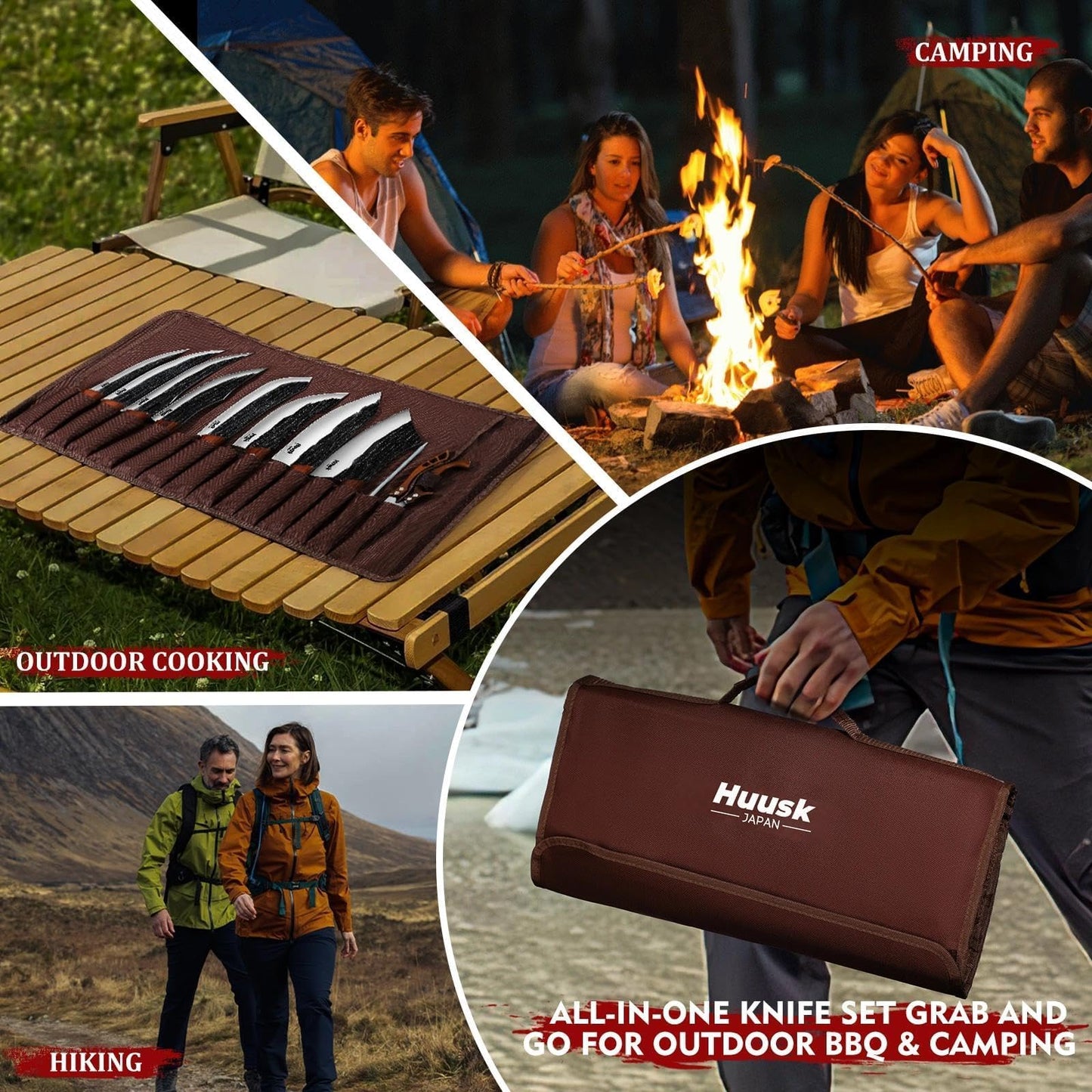 Huusk Butcher Knife Set, 10-Piece Hand Forged Chef Knife Set with Bag, Sharp Meat Cleaver & Bbq Carving Knives & Boning Breaking Knives for Kitchen & Camping, Fathers Day Gift for Men