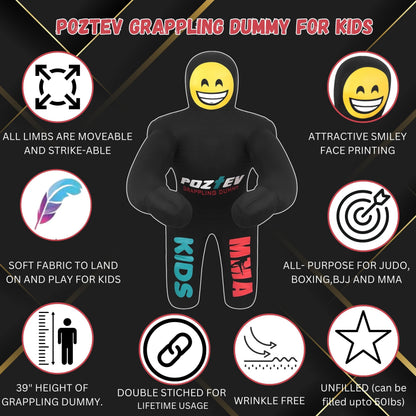 POZTEV Kids Grappling Dummy – 3ft Unfilled Wrestling Dummy, MMA & Jiu Jitsu Dummy Training for Youth
