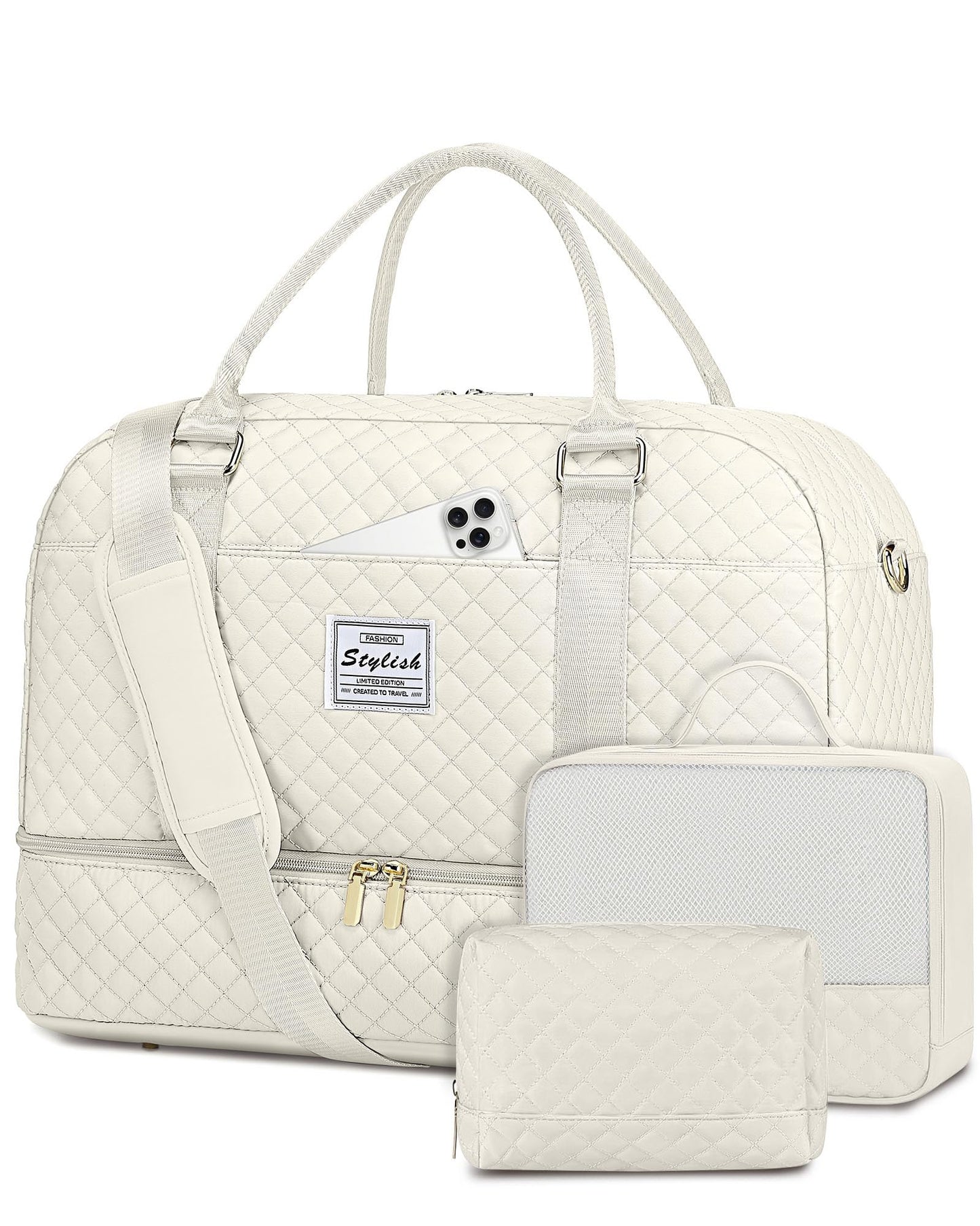 Travel Duffle Weekender Bags for Women: Overnight Bag with Shoe Compartment Carry On Bags with Toiletry & Wet Pocket Large Tote Hospital for Women Labor Delivery Beige