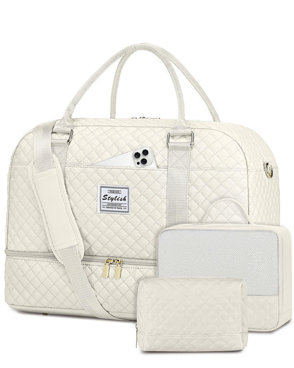 Travel Duffle Weekender Bags for Women: Overnight Bag with Shoe Compartment Carry On Bags with Toiletry & Wet Pocket Large Tote Hospital for Women Labor Delivery Beige