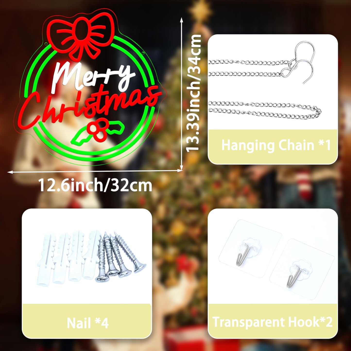 AEHEMNGZ Merry Christmas Neon Sign Elegant Led Bow Sign Neon Light for Wall Decor Christmas Dining Room Modern Home Decor（13.39 * 12.6 In）