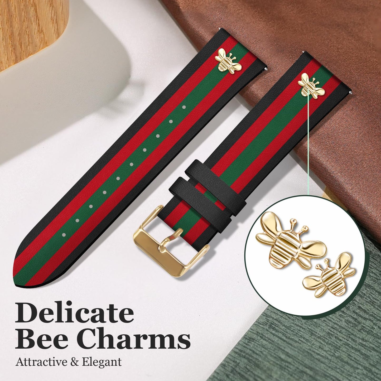 MOINSPIRE Designer Leather Bands with Charms Compatible with Samsung Galaxy Watch 7/6/5/4/Active 2 40mm 44mm/Watch 6 Classic 43mm 47mm/Watch 5 Pro 45mm/Watch 4 Classic 42mm 46mm, 20mm