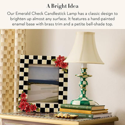 MACKENZIE-CHILDS Candlestick Lamp, Decorative Living Room and Bedroom Lamp, Green-and-White Emerald Check