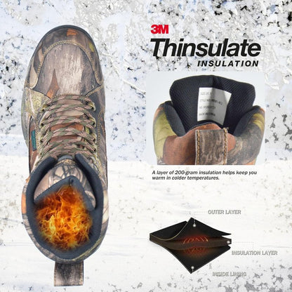 Men's Waterproof Hunting Boots - 8" Camo Insulated Hiking Boots with 200g Thinsulate